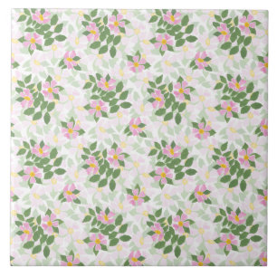 Azulejo De Cerámica Rosas de perro rosado bonito en patrón blanco