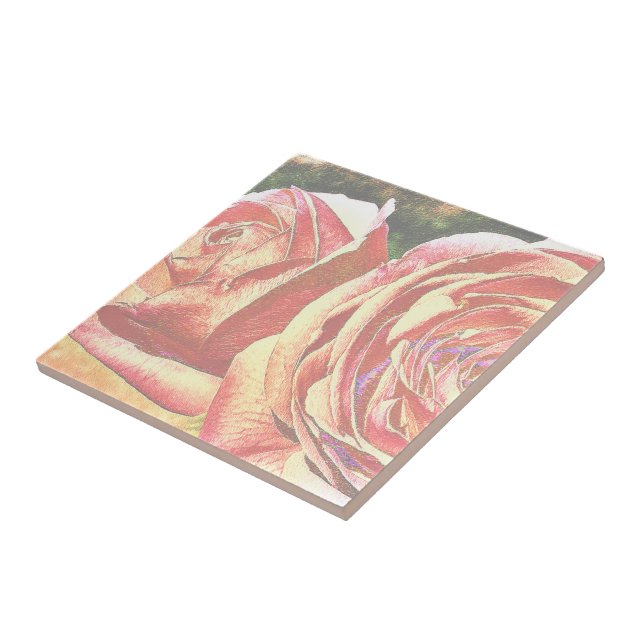 Azulejo De Cerámica Rosas de Té del Jardín (Lado)