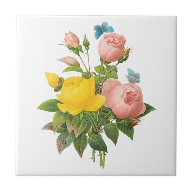 Azulejo De Cerámica Rosas de té rosa amarillo persa de Redoute (Frente)