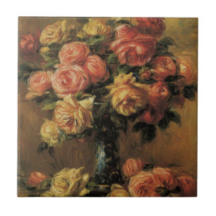 Azulejo De Cerámica Rosas en un jarrón de Pierre Renoir, Arte fino vin