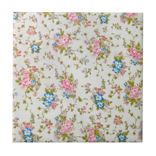 Azulejo De Cerámica rosas pequeninas rosa e azul (Frente)