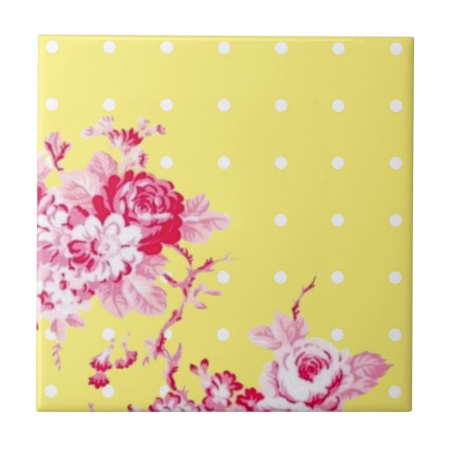 Azulejo De Cerámica Rosas Rosadas Sobre El Mosaico Amarillo (Frente)
