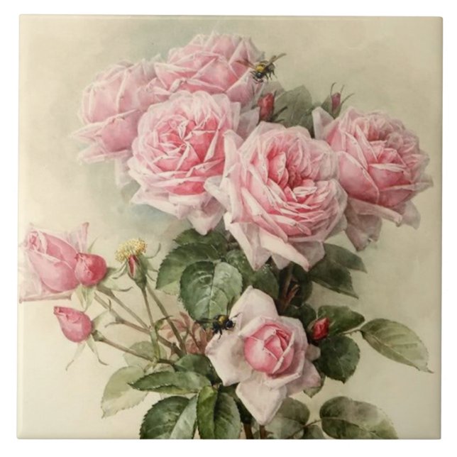 Azulejo De Cerámica Rosas rosados elegantes lamentables del Victorian (Frente)