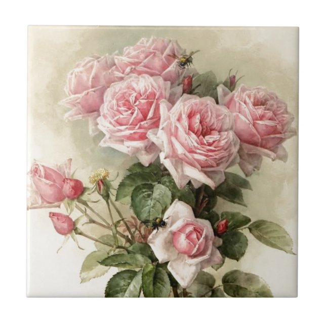Azulejo De Cerámica Rosas rosados elegantes lamentables del Victorian (Frente)