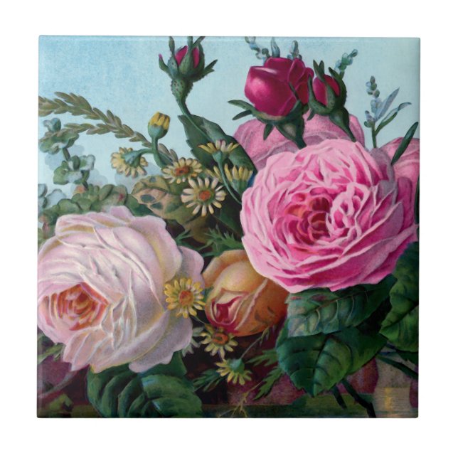Azulejo De Cerámica Rosas Vintage Mosaico Cerámico (Frente)