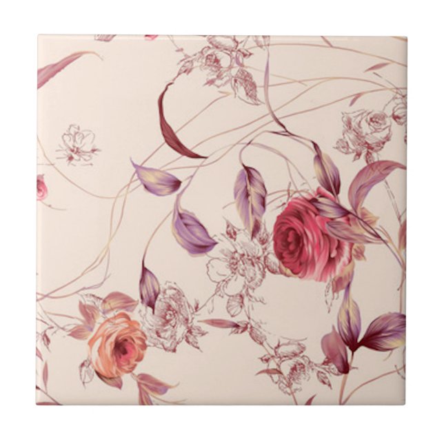 Azulejo De Cerámica Rosas y hojas (Frente)