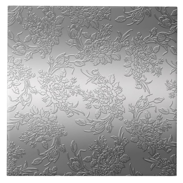 Azulejo De Cerámica Rosas y tulipanes de plata pulida Grabado en relie (Frente)