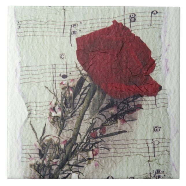Azulejo De Cerámica <Rose and Music> por Kim Koza 2 (Frente)