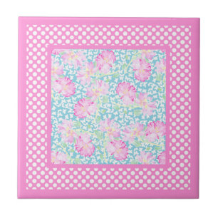 Azulejo De Cerámica Roses rosas blancas mariposas Polkas Cerámica Tile