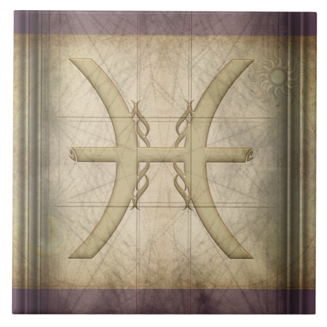 Azulejo De Cerámica Rótulo del zodiaco de Piscis (Frente)