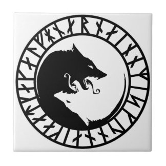 Azulejo De Cerámica Rúdico Dire Wolf viéndose las carreras nórdicas