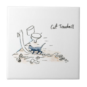 Azulejo De Cerámica Rueda de ardilla cómica del gato