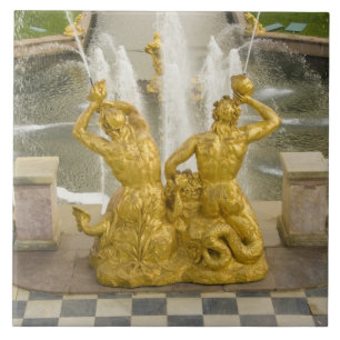 Azulejo De Cerámica Rusia, San Petersburgo. Fuente de Sansón en