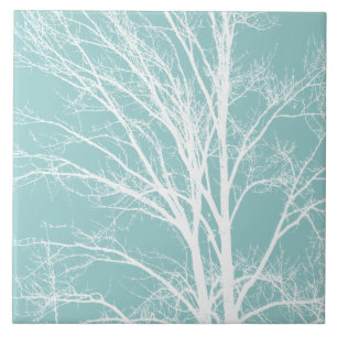 Azulejo De Cerámica Rústicas ramas de árbol blanco azul