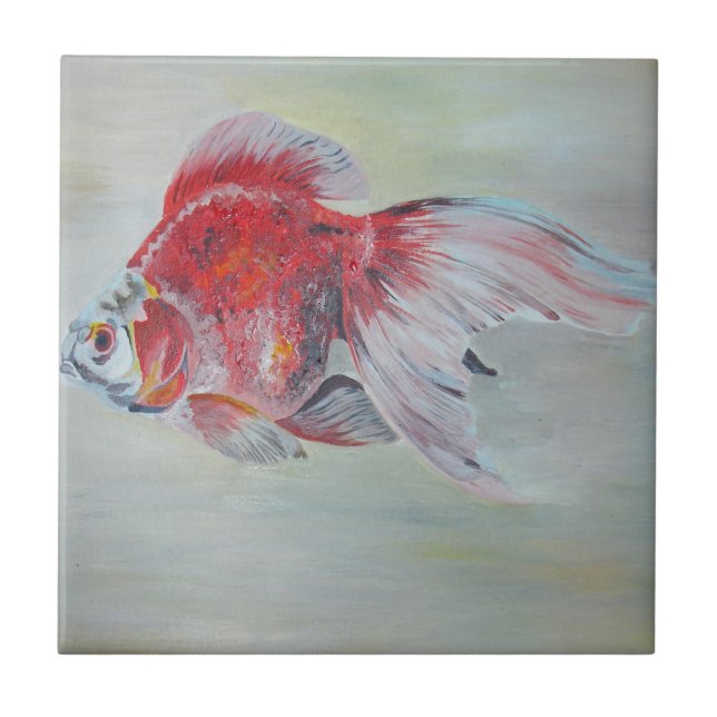 Azulejo De Cerámica Ryukin Goldfish Pintura acrílica (Frente)