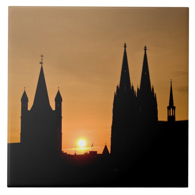 Azulejo De Cerámica Salida del sol de Colonia, Alemania (Frente)