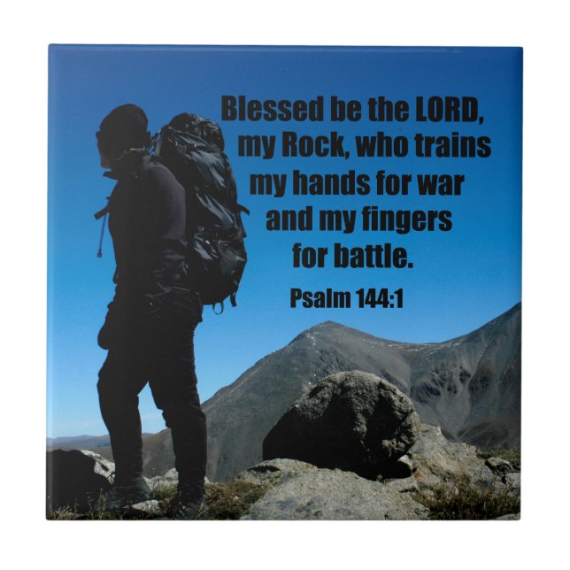 Azulejo De Cerámica Salmo 144:1 Bendito sea el Señor mi piedra quien (Frente)