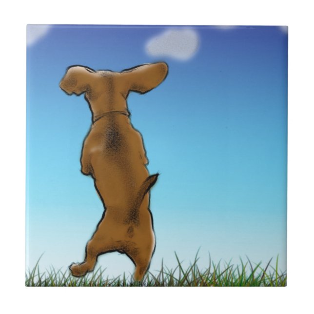 Azulejo De Cerámica Saltando Doxie (Frente)