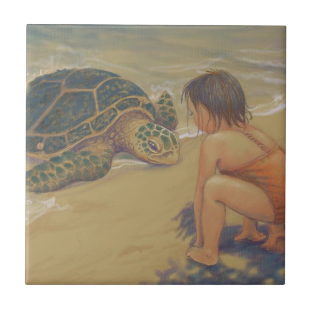 Azulejo De Cerámica Saludos de Honu (tortuga de mar verde) (Frente)