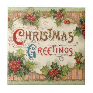 Azulejo De Cerámica Saludos de Navidad Acebo
