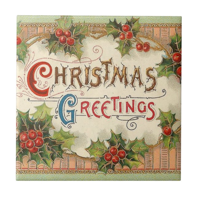 Azulejo De Cerámica Saludos de Navidad Acebo (Frente)