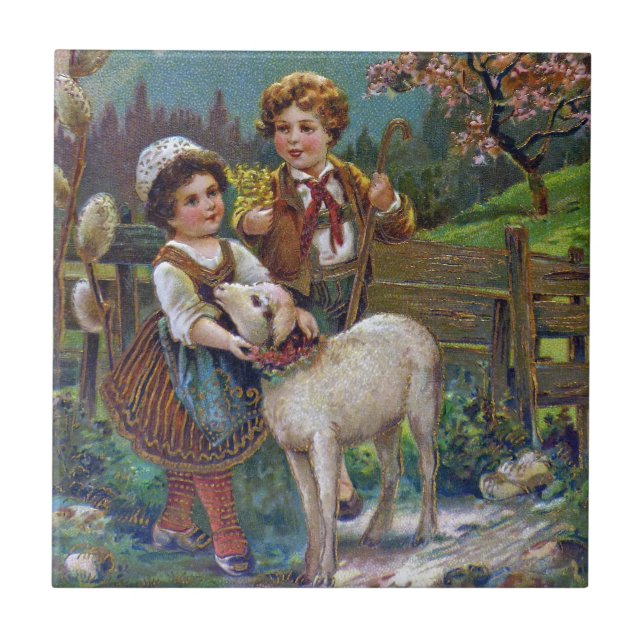 Azulejo De Cerámica Saludos de Pascua 1908 (Frente)