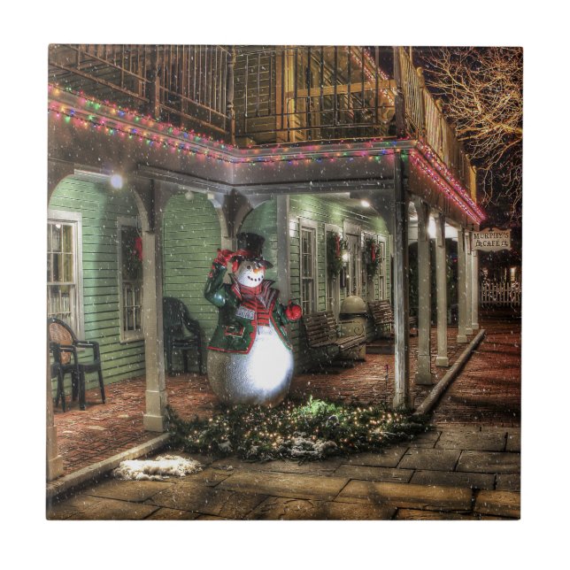 Azulejo De Cerámica Saludos de Snowman (Frente)
