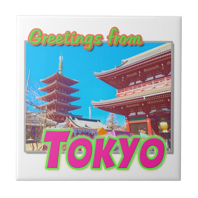 Azulejo De Cerámica "Saludos desde Tokio" Tile (Frente)
