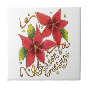 Azulejo De Cerámica Saludos lindos de la temporada de Navidad con poin