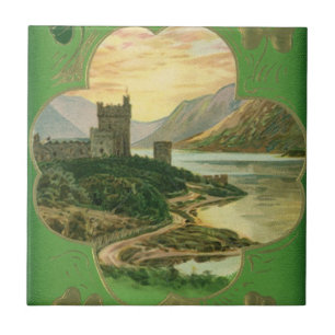 Azulejo De Cerámica Saludos vintage del día de San Patricio Castillo S