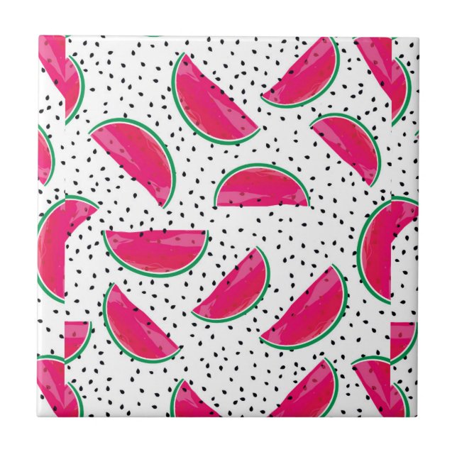 Azulejo De Cerámica Sandía de neón en modelo de las semillas (Frente)