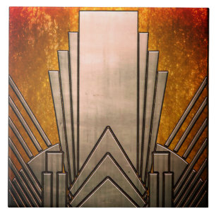 Azulejo de cerámica - Sangria Art Deco Gris y Dora