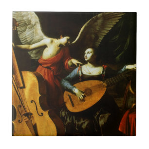 Azulejo De Cerámica Santa Cecilia y el ángel por Carlo Saraceni