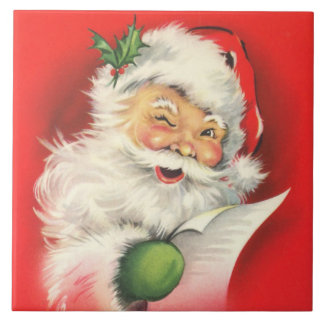 Azulejo De Cerámica Santa Claus guiñando el ojo vintage