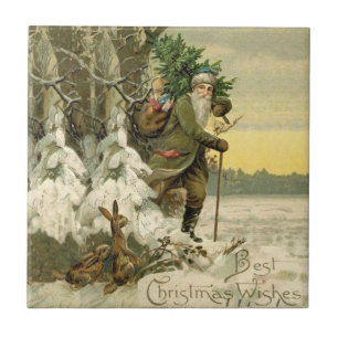 Azulejo De Cerámica Santa Claus Navidad Victoriano Árbol Navideño Vint