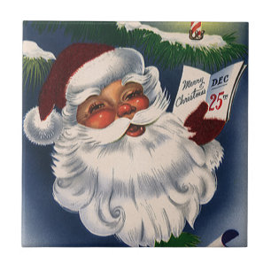 Azulejo De Cerámica Santa Claus Retro Alegre de los 50, Navidad Vintag