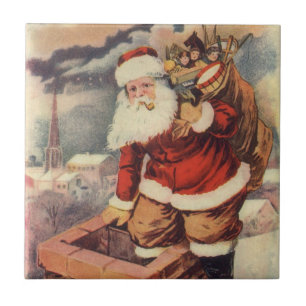 Azulejo De Cerámica Santa Claus Victoriano de Navidad Vintage en Chime