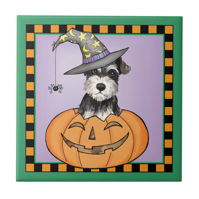 Azulejo De Cerámica Schnauzer miniatura de Halloween (Frente)