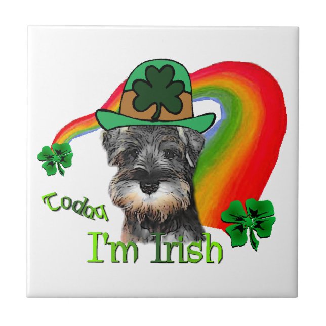 Azulejo De Cerámica Schnauzer St Patricks en miniatura (Frente)