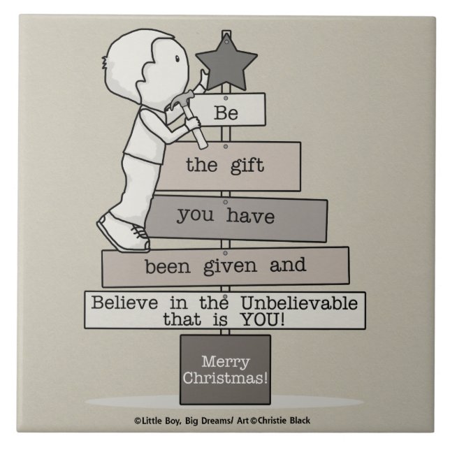 Azulejo De Cerámica Sé el Árbol Regalo-Navidad (Tan) (Frente)