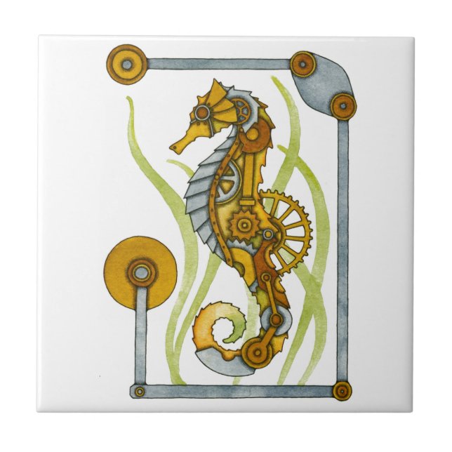 Azulejo De Cerámica Seahorse de Steampunk (Frente)