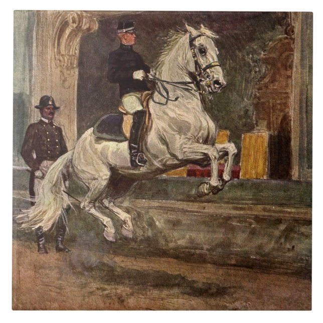 Azulejo De Cerámica Semental blanco Croupade de Lipizzan (Frente)