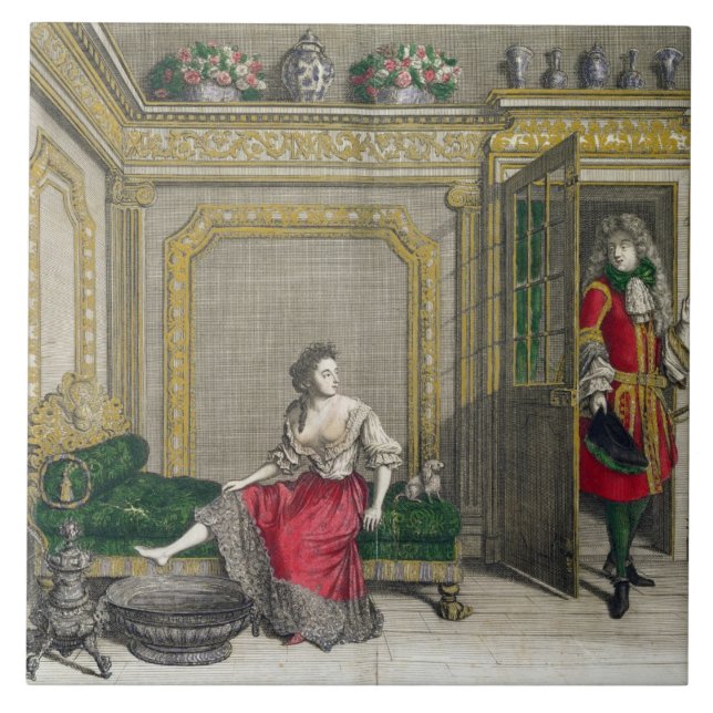 Azulejo De Cerámica Señora que desnuda para el baño, c.1688-90 (Frente)