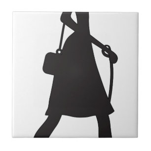 Azulejo De Cerámica Señora Walking Puppy Silhouette