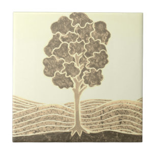 Azulejo de cerámica sepia con imagen de árbol prim