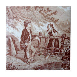 Azulejo De Cerámica Sepia Tile "The Hunt" de Repro Victorian 1880