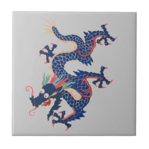 Azulejo De Cerámica Serpiente asiática china Qing loco azul del drag