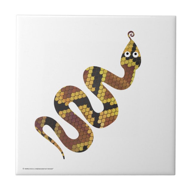 Azulejo De Cerámica Serpiente Brown y silueta del oro (Frente)