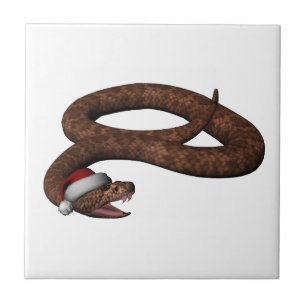 Azulejo De Cerámica Serpiente de cascabel con sombrero de Santa