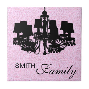 Azulejo De Cerámica Shabby Cherub Chandelier Silhouette PINK TILE